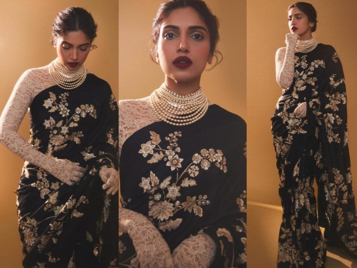 bhumi pednekar looks royal in black saree with unique lace fabric full sleeve gloves blouse design see photos Bhumi Pednekar: Bhumi Pednekar wore such a blouse with the saree, you will keep looking at the style, fashion