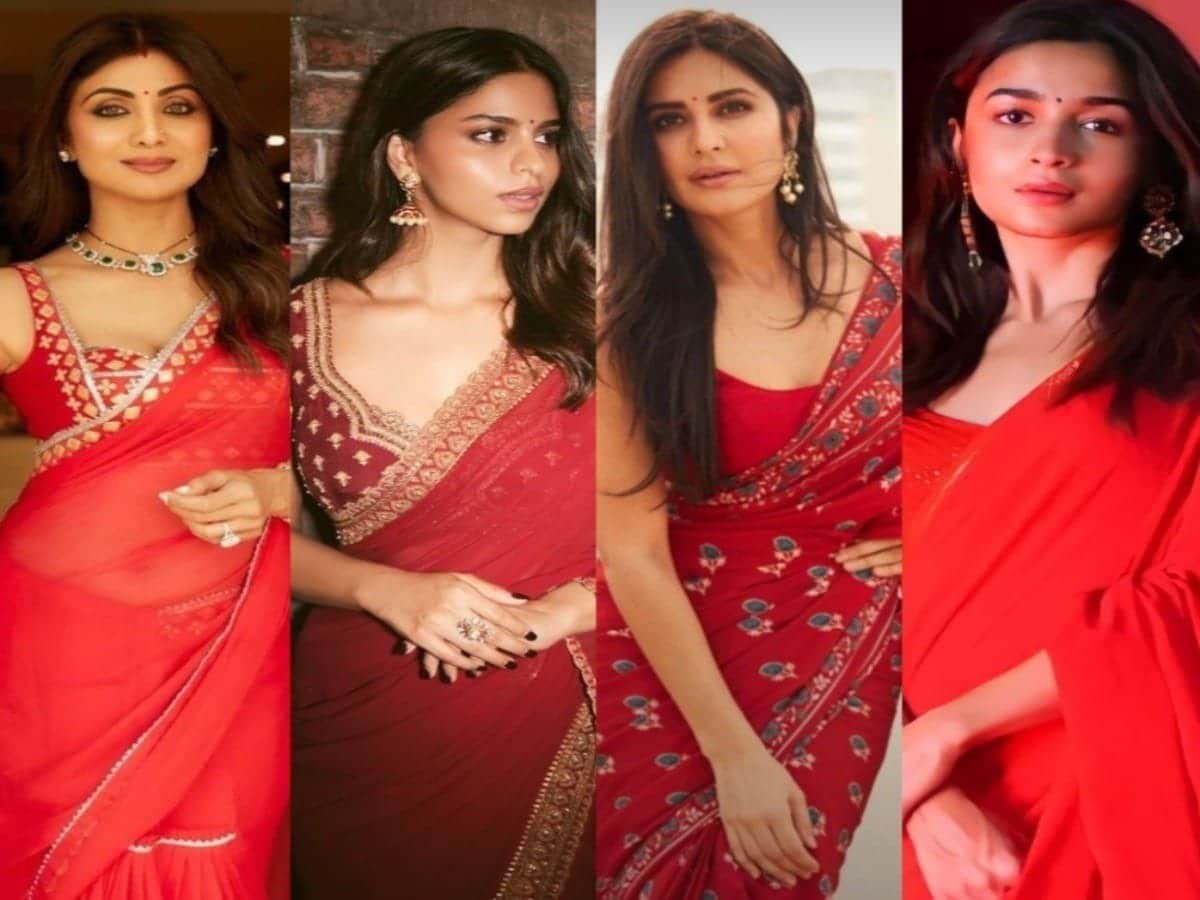 See the charming style of Bollywood beauties in red saree, if you wear it on Karva Chauth then your husband will not take his eyes off you.