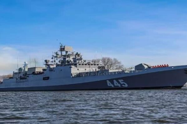 INS Tamal is moving in the sea